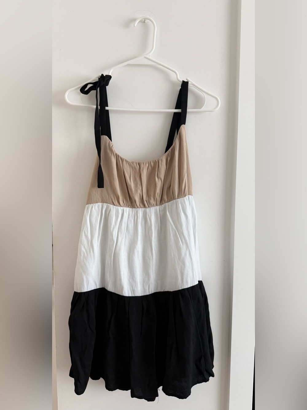 miami Beige Tiered Sundress with Tie Straps